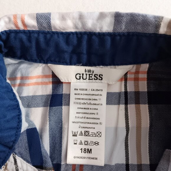 Guess NWOT Boy's Blue Orange Plaid Button Down Short Sleeve Shirt Size 18M - Picture 2 of 16